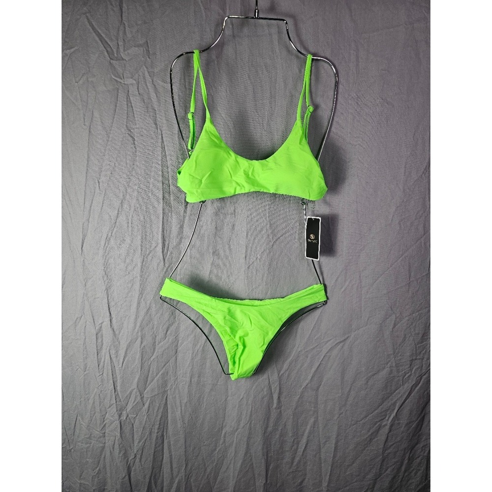 SherryDC Neon Green Bikini Set Two Piece Swimsuit Scoop Neck Medium NEW